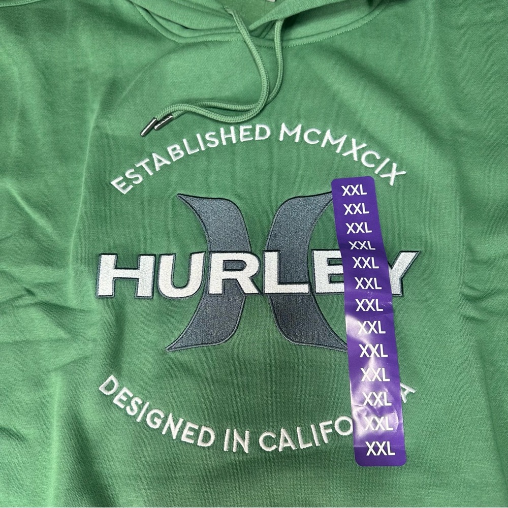 HURLEY Green GRAPHIC PULLOVER HOODIE SWEATSHIRT MENS Size XXL *NEW* Surf Logo - Picture 3 of 9